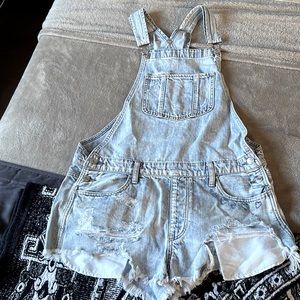 Distressed jean overall shorts. American Eagle brand size Medium